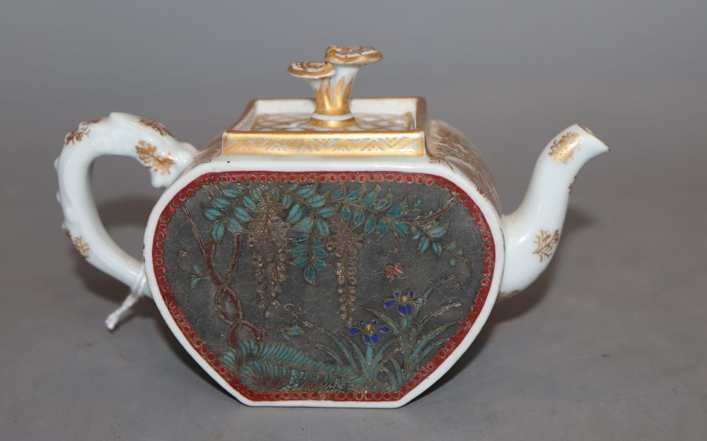 An early 20th century Japanese ceramic and cloisonne teapot and cover signed to lid interior, height 8cm